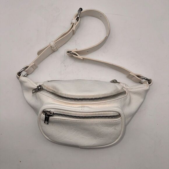 John Galt Brandy Melville White Multi Zippered Made In Italy Belt Bag Fanny Pack - Picture 5 of 13